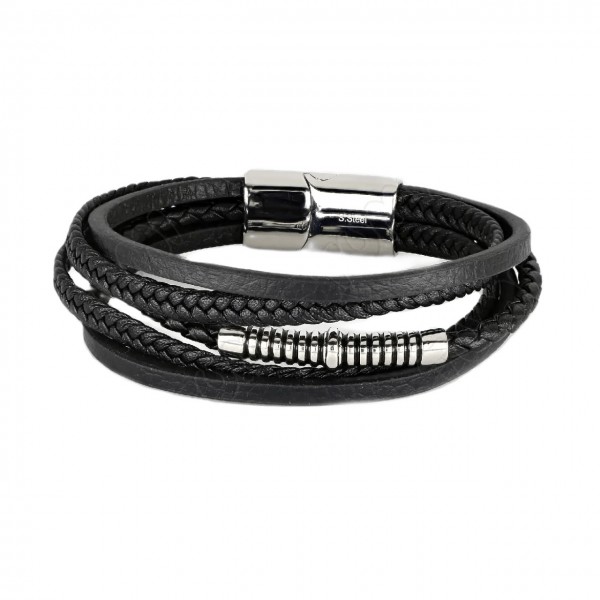 ΑΝΔΡΙΚΟ ΒΡΑΧΙΟΛΙ ΔΕΡΜΑ ΜΕ ΑΤΣΑΛΙ 316L ΜΑΥΡΟ HBS6624