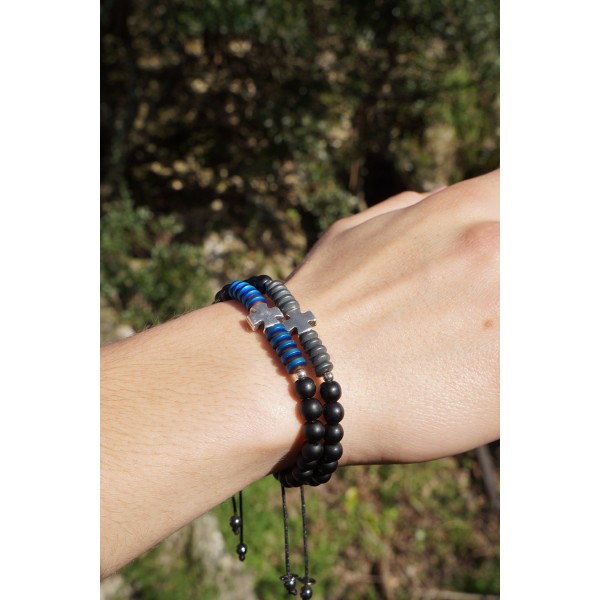 ΑΝΔΡΙΚΟ ΧΕΙΡΟΠΟΙΗΤΟ ΒΡΑΧΙΟΛΙ ΟΝΥΧΑΣ ΚΑΙ ΑΙΜΑΤΙΤΗΣ ΜΕ ΣΤΑΥΡΟ