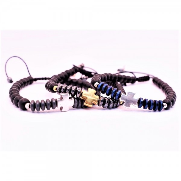 ΑΝΔΡΙΚΟ ΧΕΙΡΟΠΟΙΗΤΟ ΒΡΑΧΙΟΛΙ ΟΝΥΧΑΣ ΚΑΙ ΑΙΜΑΤΙΤΗΣ ΜΕ ΣΤΑΥΡΟ