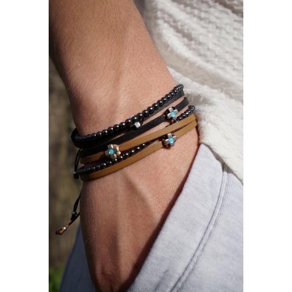 ΑΝΔΡΙΚΟ ΧΕΙΡΟΠΟΙΗΤΟ ΒΡΑΧΙΟΛΙ ΔΙΠΛΟ ΣΟΥΕΤ ΜΕ ΣΤΑΥΡΟ ΚΑΙ ΑΙΜΑΤΙΤΗ