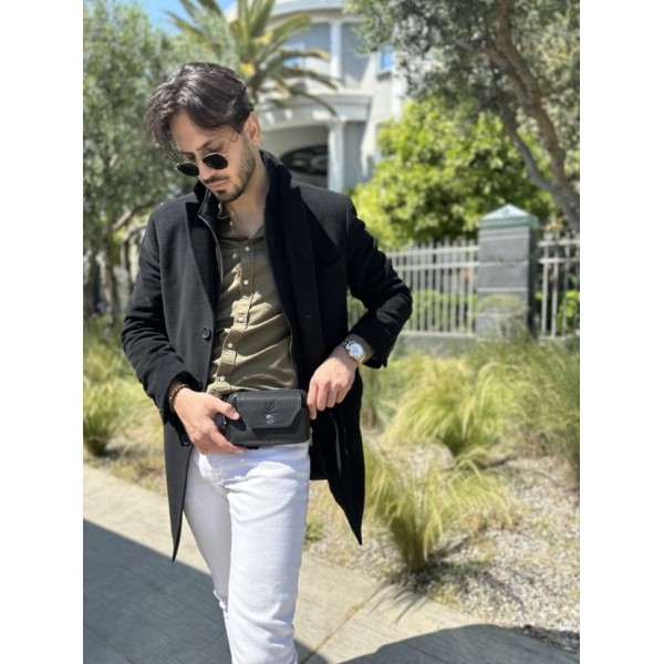 BULL CAPTAIN ΑΝΔΡΙΚΟ  ΔΕΡΜΑΤΙΝΟ ΤΣΑΝΤΑΚΙ ΜΕΣΗΣ ΜΑΥΡΟ YB04