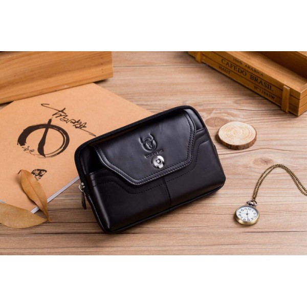 BULL CAPTAIN ΑΝΔΡΙΚΟ  ΔΕΡΜΑΤΙΝΟ ΤΣΑΝΤΑΚΙ ΜΕΣΗΣ ΜΑΥΡΟ YB04