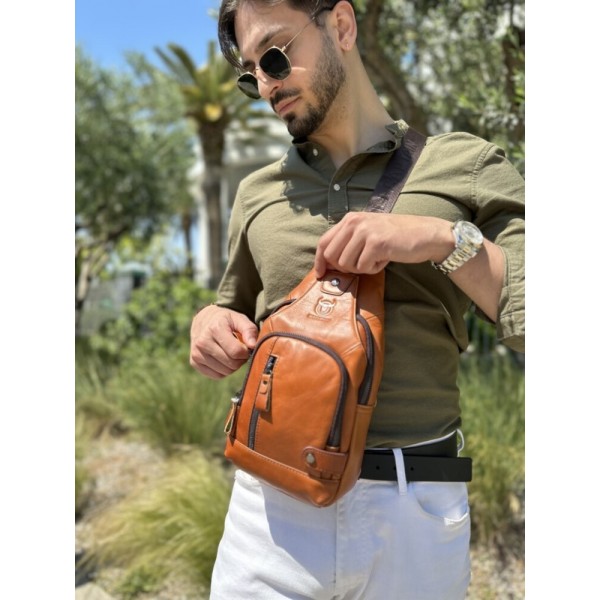 BULL CAPTAIN ΑΝΔΡΙΚΟ ΔΕΡΜΑΤΙΝΟ  CROSSBODY ΚΑΦΕ XB129-BR