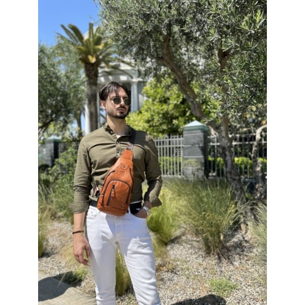 BULL CAPTAIN ΑΝΔΡΙΚΟ ΔΕΡΜΑΤΙΝΟ  CROSSBODY ΚΑΦΕ XB129-BR