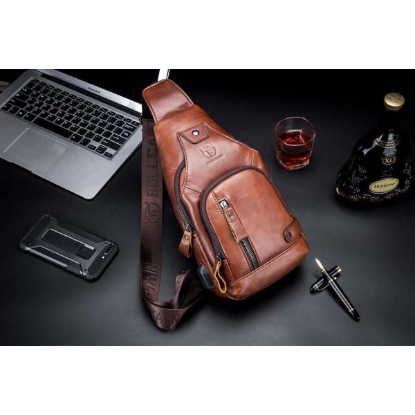BULL CAPTAIN ΑΝΔΡΙΚΟ ΔΕΡΜΑΤΙΝΟ  CROSSBODY ΚΑΦΕ XB129-BR