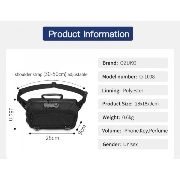 OZUKO ΑΝΔΡΙΚΟ ΤΣΑΝΤΑΚΙ ΜΕΣΗΣ ΜΑΥΡΟ 9257