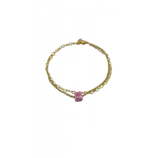 ΓΥΝΑΙΚΕΙΟ ΒΡΑΧΙΟΛΙ ΔΙΠΛΗ ΑΛΥΣΙΔΑ ΜΕ ΡΟΖ ΠΕΤΡΑ ΑΤΣΑΛΙ 316L ΧΡΥΣΟ 