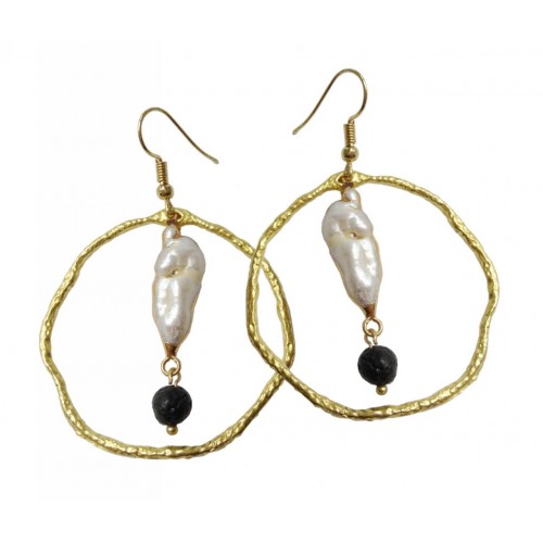 ΣΚΟΥΛΑΡΙΚΙΑ ΠΕΤΡΑ ΛΑΒΑ ΜΕ MOTHER OF PEARL ΣΕ ΚΥΚΛΙΚΟ COPPER