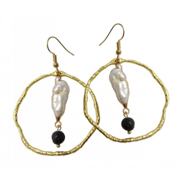 ΣΚΟΥΛΑΡΙΚΙΑ ΠΕΤΡΑ ΛΑΒΑ ΜΕ MOTHER OF PEARL ΣΕ ΚΥΚΛΙΚΟ COPPER