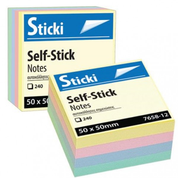ΑΥΤΟΚΟΛΛΗΤΟΣ ΚΥΒΟΣ ΣΗΜΕΙΩΣΕΩΝ STICKI 50X50MM PASTEL 240Φ 